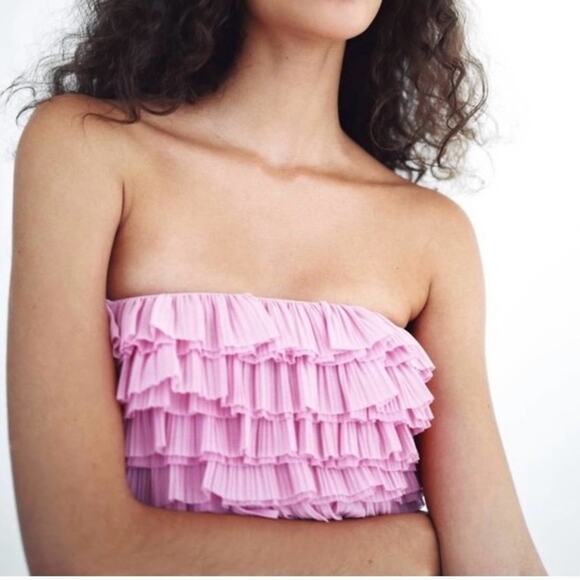 Zara Pink Ruffled Tube Top - Size Small - Picture 1 of 10